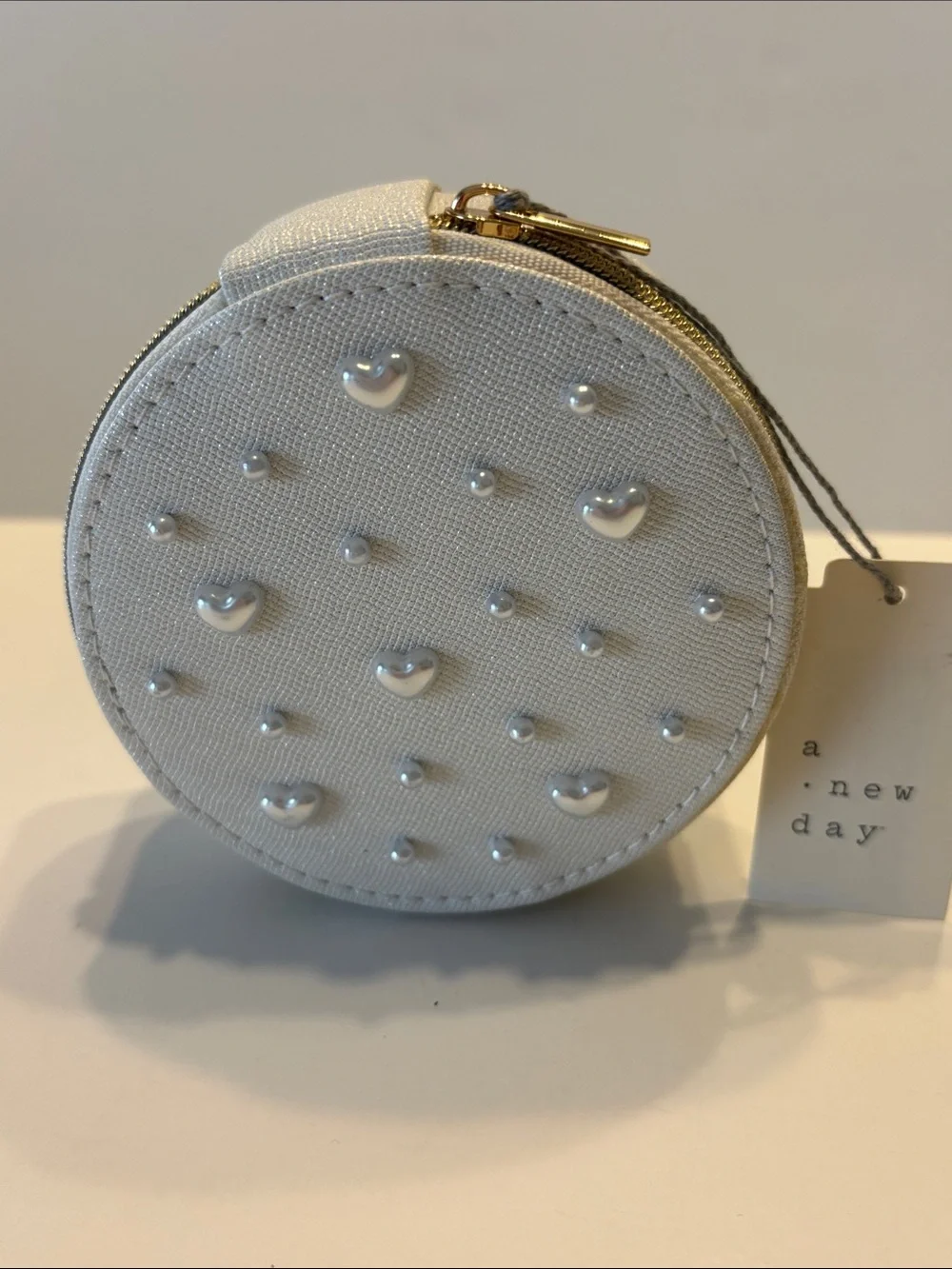 A New Day Round Pearl and Heart Travel Jewelry Organizer